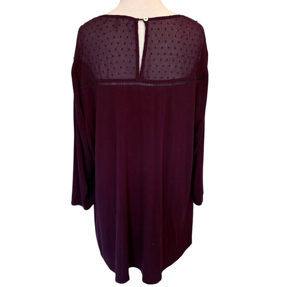Daniel Rainn Peasant Top Womens Size 1X Plum Knit Chiffon Yoke Crochet Lace Boho - Picture 5 of 9